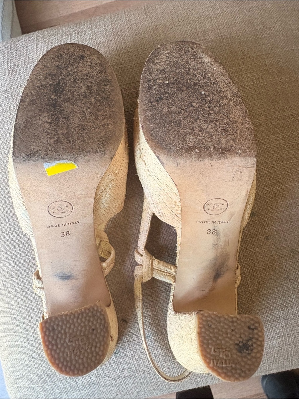 CHANEL size 38 straw sandals. OLIVE AND TAN color - Picture 7 of 8